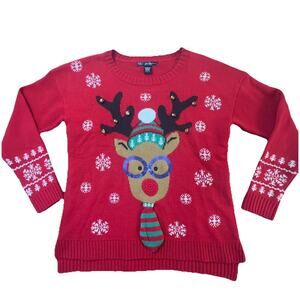 United States Sweaters Red Ugly Christmas Sweater Reindeer Lights | Size L